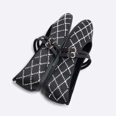 Black Satin Mary Jane Ballet Pumps River Island