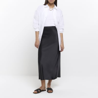 Black satin maxi skirt | River Island