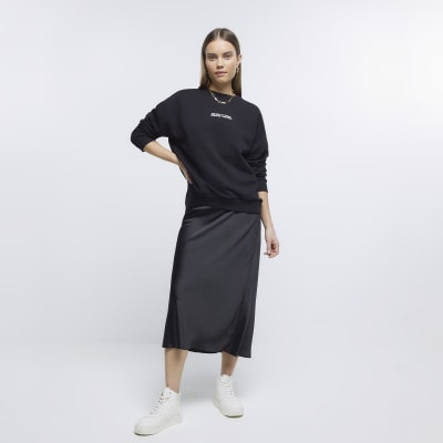 Black satin maxi skirt