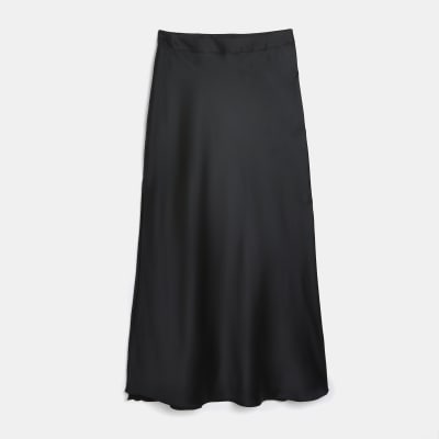 Black satin maxi skirt River Island