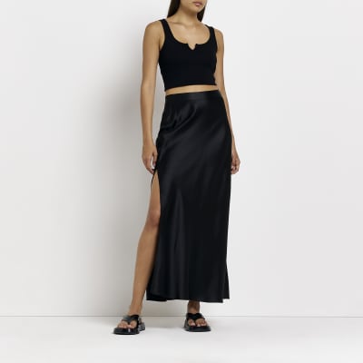 Black satin skirt river island sale