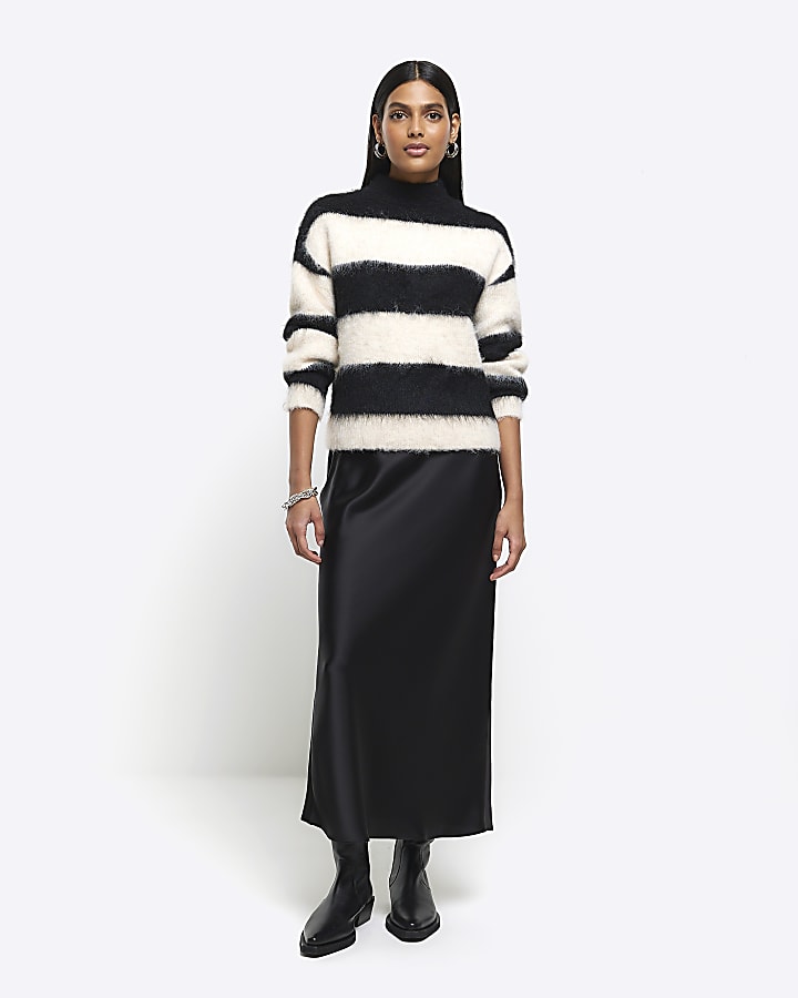 Black Satin Maxi Skirt | River Island