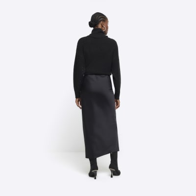 Black satin maxi skirt | River Island