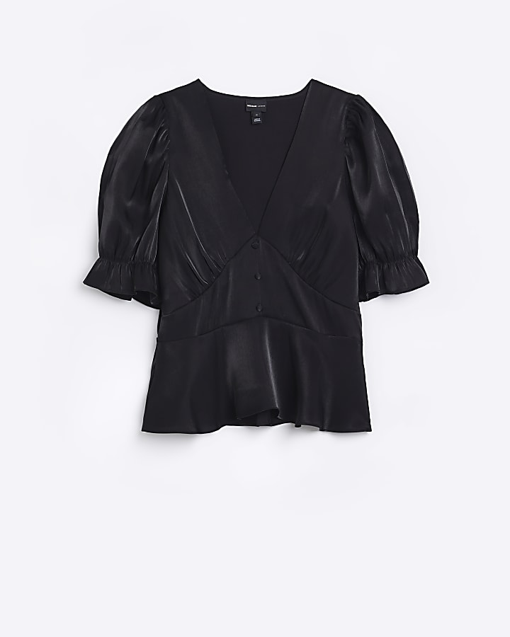 Black satin peplum blouse