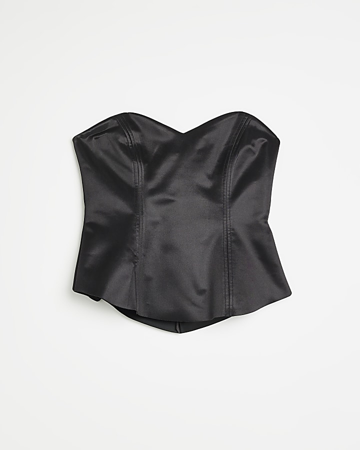 Black satin peplum corset top