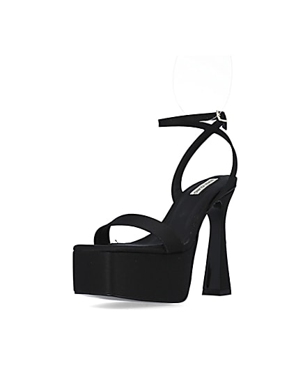 360 degree animation of product Black satin platform heels frame-0