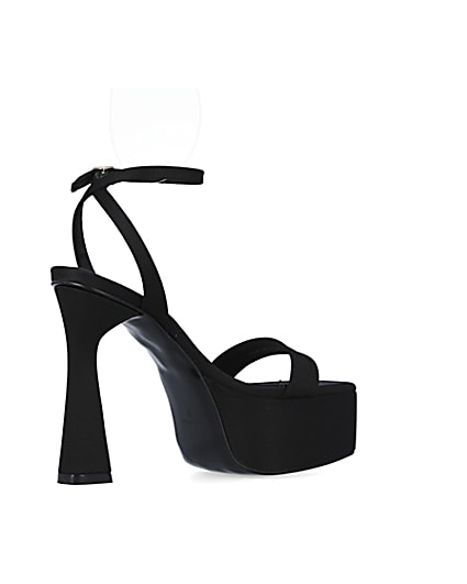 360 degree animation of product Black satin platform heels frame-13