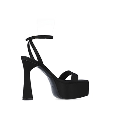 black satin platform sandals