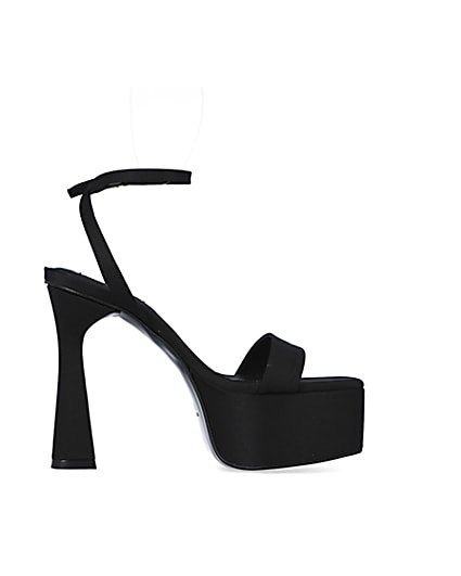 360 degree animation of product Black satin platform heels frame-15