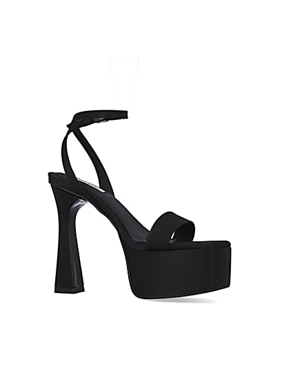 360 degree animation of product Black satin platform heels frame-17