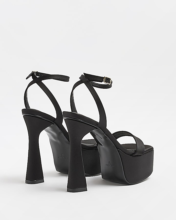 Black satin platform heels