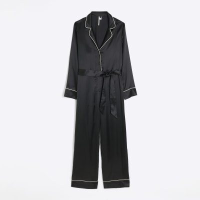 Black satin pyjama jumpsuit River Island