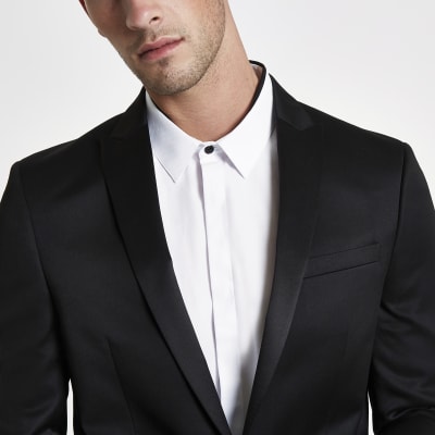 Black satin skinny suit jacket