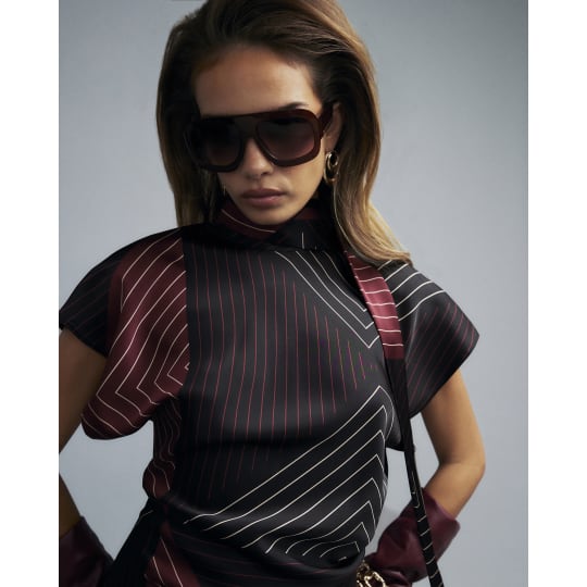 River Island Black Satin Sleeveless Drape Hem Top