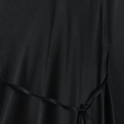 Black satin tie waist maxi dress | River Island