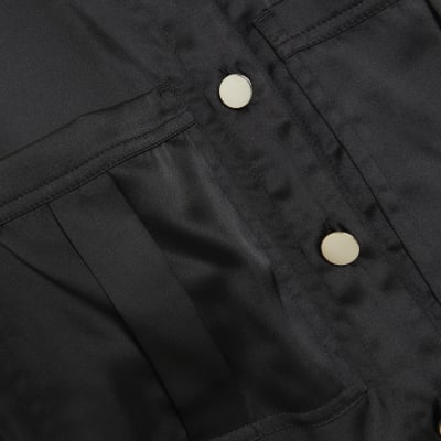 Black satin utility jumpsuit River Island