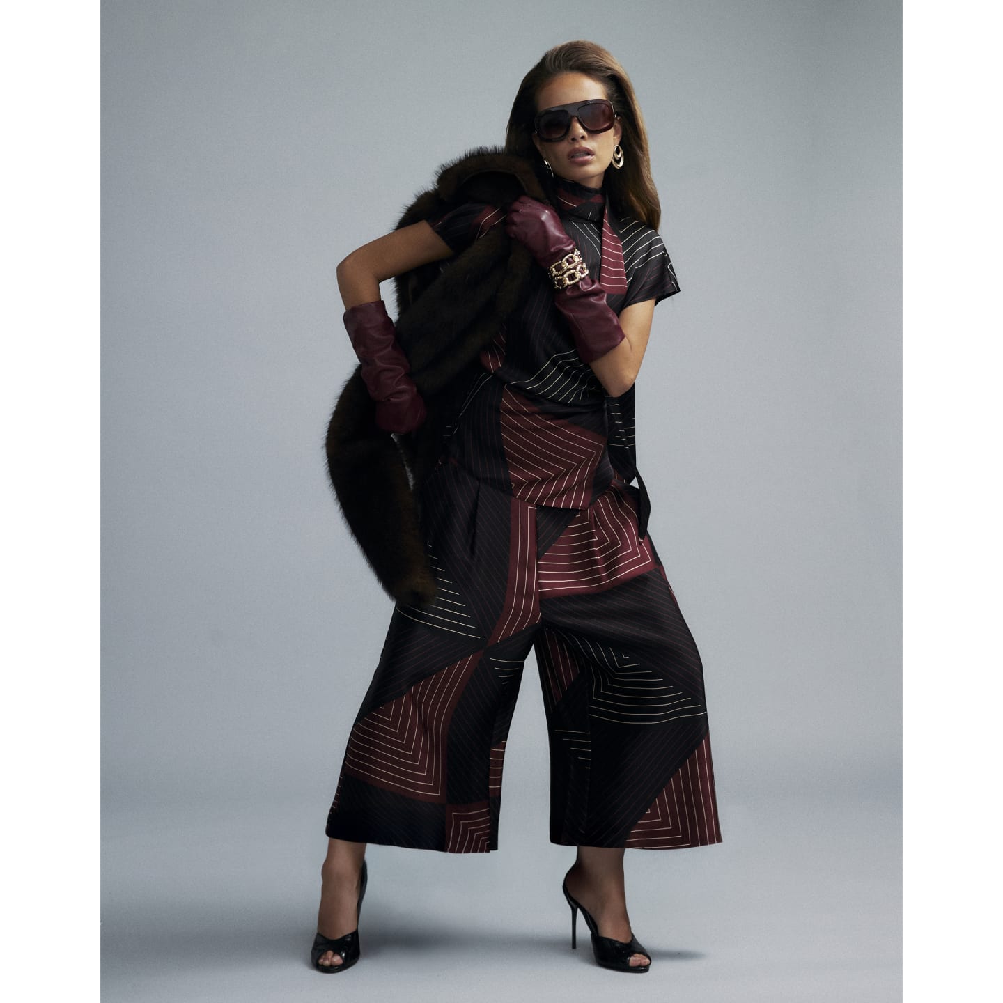River Island Black Satin Wide Leg Culotte Trousers — photo 1 of 1