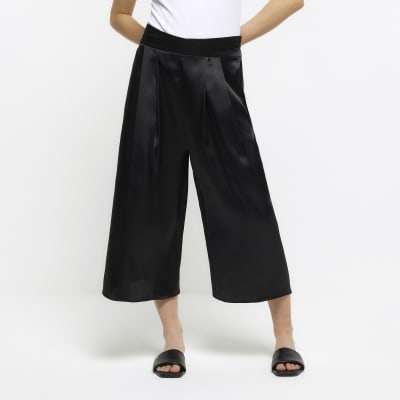 Black satin wide leg culottes | River Island