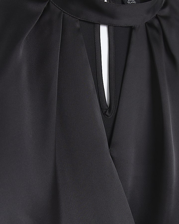Black satin wrap long sleeve blouse