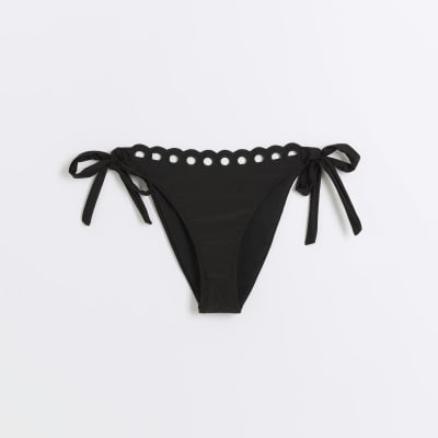 Black scallop brief bikini bottoms | River Island