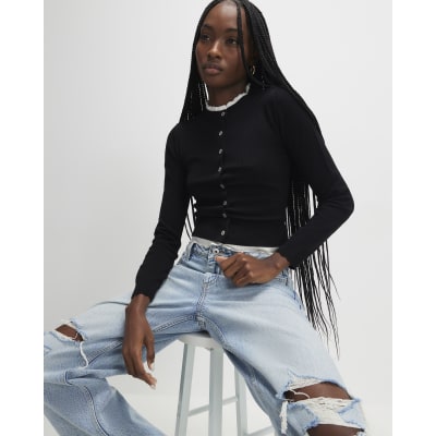 Black Scallop Trim Cardigan