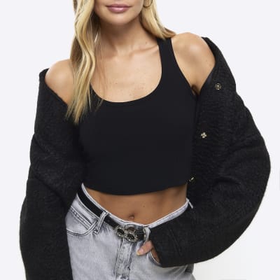 Black scoop neck crop vest