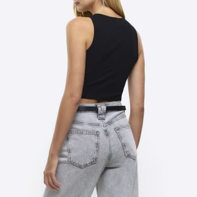 Black scoop neck crop vest