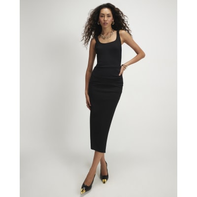 Black Scoop Neck Midi Dress
