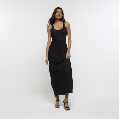 Black scoop neck slip midi dress | River Island