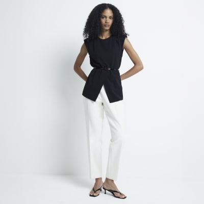 River Island Womens Black Scuba Belted Vest Top