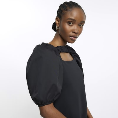 Black scuba cut out shift mini dress River Island