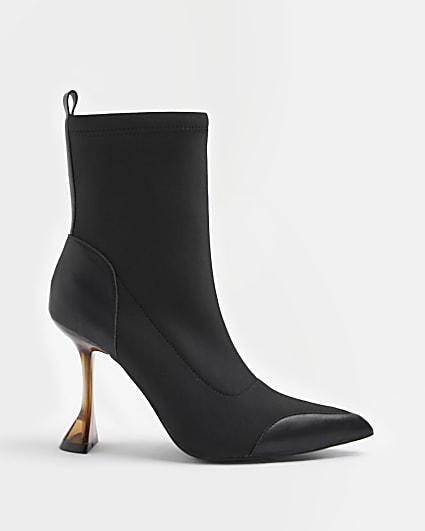Black scuba flared heeled ankle boots