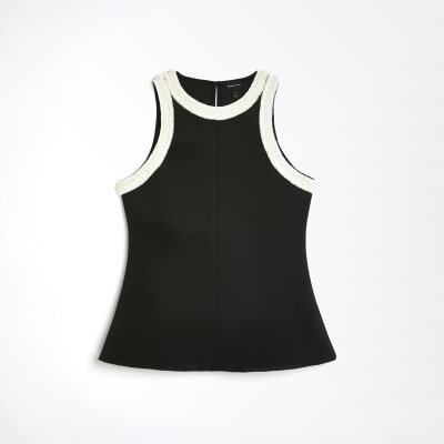 Black scuba peplum hem vest