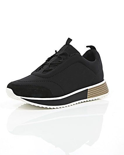360 degree animation of product Black scuba textile sole runner trainers frame-0