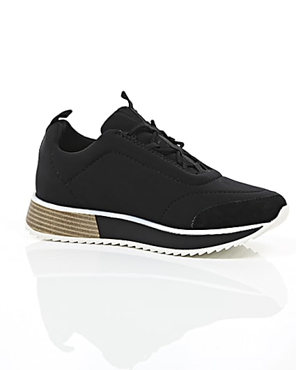 360 degree animation of product Black scuba textile sole runner trainers frame-8