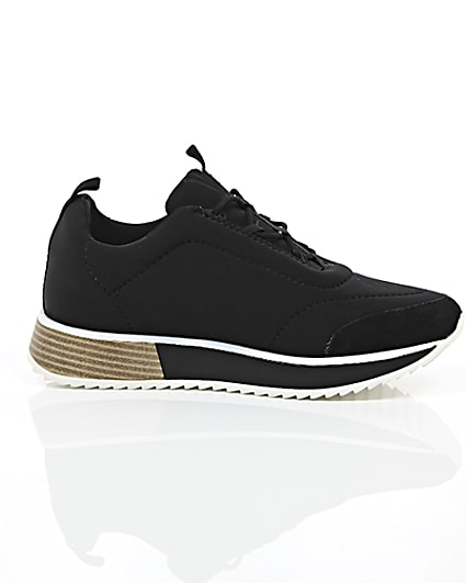 360 degree animation of product Black scuba textile sole runner trainers frame-9