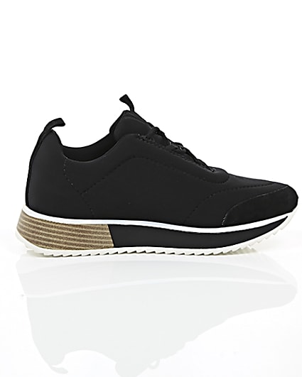 360 degree animation of product Black scuba textile sole runner trainers frame-10