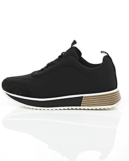 360 degree animation of product Black scuba textile sole runner trainers frame-21