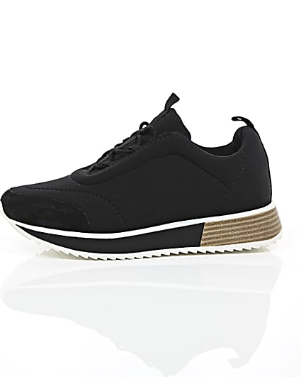 360 degree animation of product Black scuba textile sole runner trainers frame-22