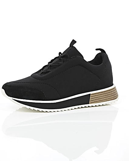 360 degree animation of product Black scuba textile sole runner trainers frame-23