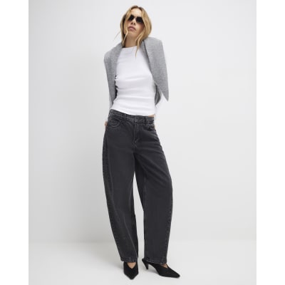 Black Seamed Barrel Leg Jeans