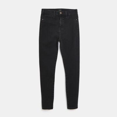 Black seamless high waisted skinny jeans | River Island