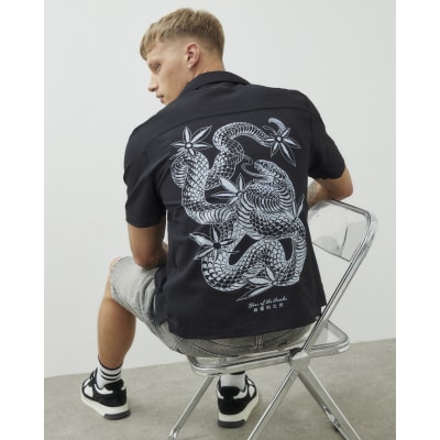 Black Seersucker Japanese Snake Shirt