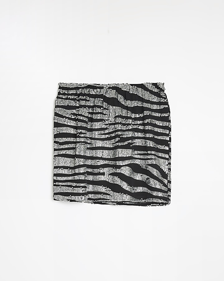 Black sequin animal print mini skirt