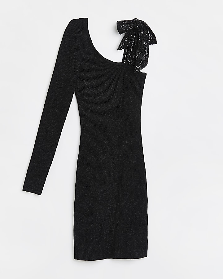 Black sequin asymmetric bodycon dress