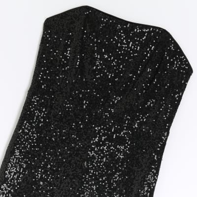 Black sequin bandeau jumpsuit River Island