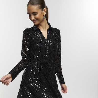 Black sequin hotsell dress river island