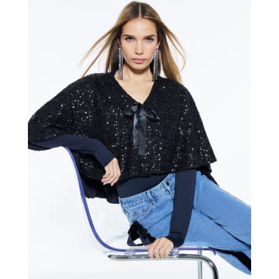 Black Sequin Bow Cape