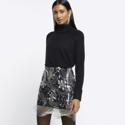 Black sequin 2024 skirt river island