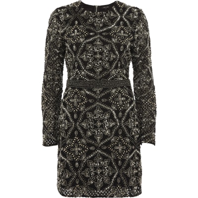Black sequin embellished bodycon mini dress